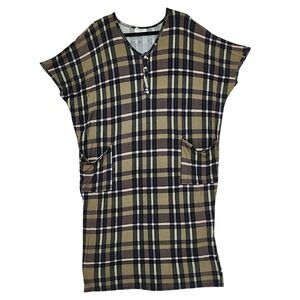 Dwell Slumber‎ Cocoon Nightgown House Dress OS Caftan Plaid Loungewear USA
